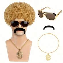 Hippie Explosive Head Wig And Glasses Peace Necklace Set Halloween Hippie Theme Party - Multicolor - View 4