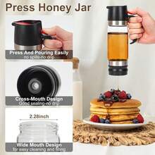 12oz Glass Honey Dispenser, Oil Bottle, Seasoning Jar With Handle, Coffee Or Tea Syrup Dispenser - Black - View 4