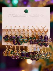 5/10套嘉年华面具、皇冠、帽子、吊坠、耳环组合套装，时尚配饰，节日派对礼物，女士 - 彩色 - 查看 1