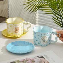 贝壳纹手柄咖啡杯碟套装 北欧风简约马克杯 家用陶瓷杯 复古水杯 - 彩色 - 查看 6