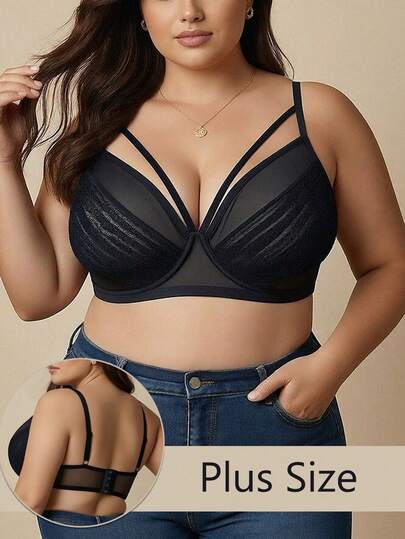 Áo ngực cỡ lớn màu đen cổ chữ V sâu với lưới rỗng, kiểu dáng Gothic, nội y gợi cảm, nâng đỡ và tôn dáng, chất liệu mỏng nhẹ phù hợp cho mọi mùa.