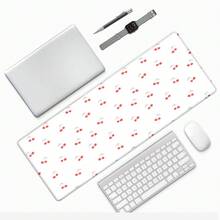 1个红白樱桃图案鼠标垫，简约清新风格大号桌面垫，防滑办公桌装饰键盘垫 - 長方形 - 查看 4