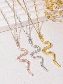 1件极简主义蛇形吊坠项链，朋克嘻哈风小蛇形锁骨链，男女日常及节日佩戴皆宜。 - 彩色 - 查看 4