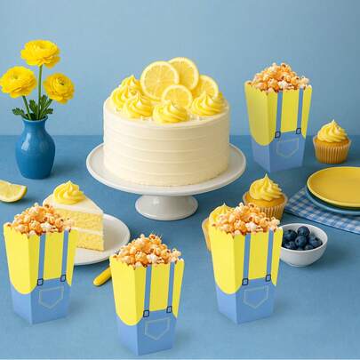 24个卡通主题爆米花盒，黄色卡通零食袋，糖果盒，饼干盒，爆米花容器，适合男孩女孩生日派对礼品用品