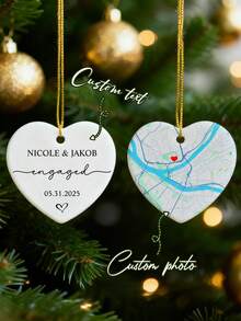 Personalized Engagement Map Ornament, Newlywed Gift Engaged Ornament, Custom WeddingEngagement Location Ornament, Engagement Ornaments Gift,Valentine's Day Gifts - Multicolor - View 1