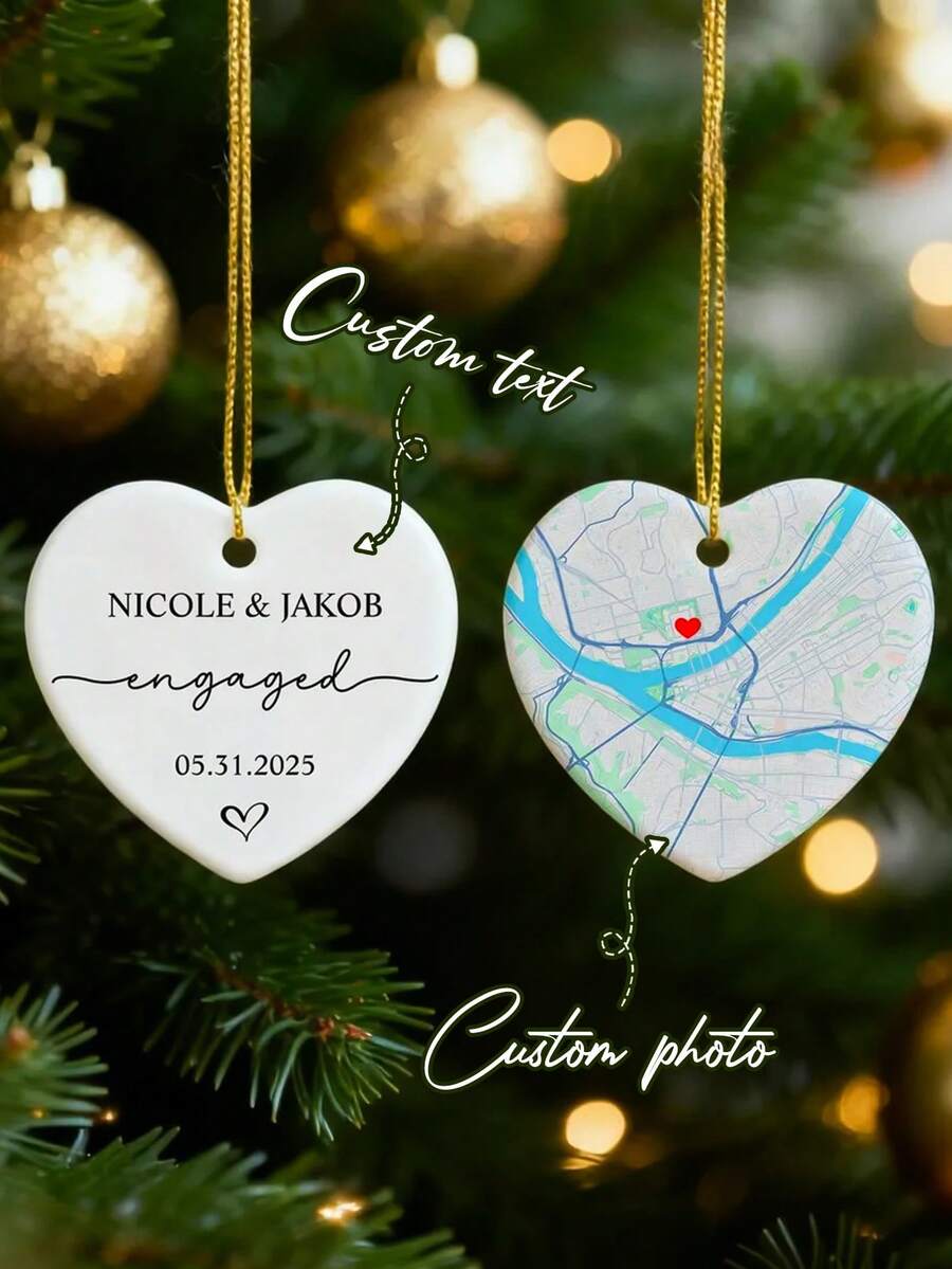 Personalized Engagement Map Ornament, Newlywed Gift Engaged Ornament, Custom WeddingEngagement Location Ornament, Engagement Ornaments Gift,Valentine's Day Gifts - Multicolor - View 1