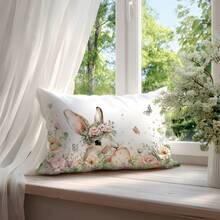 1pc Spring Easter Cute Rabbit & Egg Decorative Pillow Cover, Single-Sided Printed Peach Velvet, 30*50cm/40*60cm Cushion Cover Suitable For Modern Minimalist Sofa, Living Room Decor, Party Decoration, Gift - Multicolor - View 4