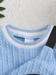 3pcs/Set Infant/Toddler Boys' Summer Ribbed Trim Knit Solid Color Tank Top, Shorts And Crossbody Bag, Casual Stylish Outfit - Blue - View 4