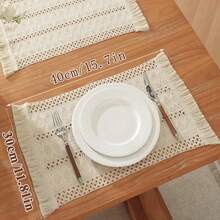 1pc/2pcs/6pcs Bohemian Style Woven Placemat, Simple Dining Mat With Tassel Edging, Food Plate Insulation Pad - Multicolor - View 2