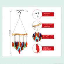 1pc Colorful Leaf Wind Chime, Iron & Fused Colored Glass, Home, Office, Porch Decor - Multicolor - View 3