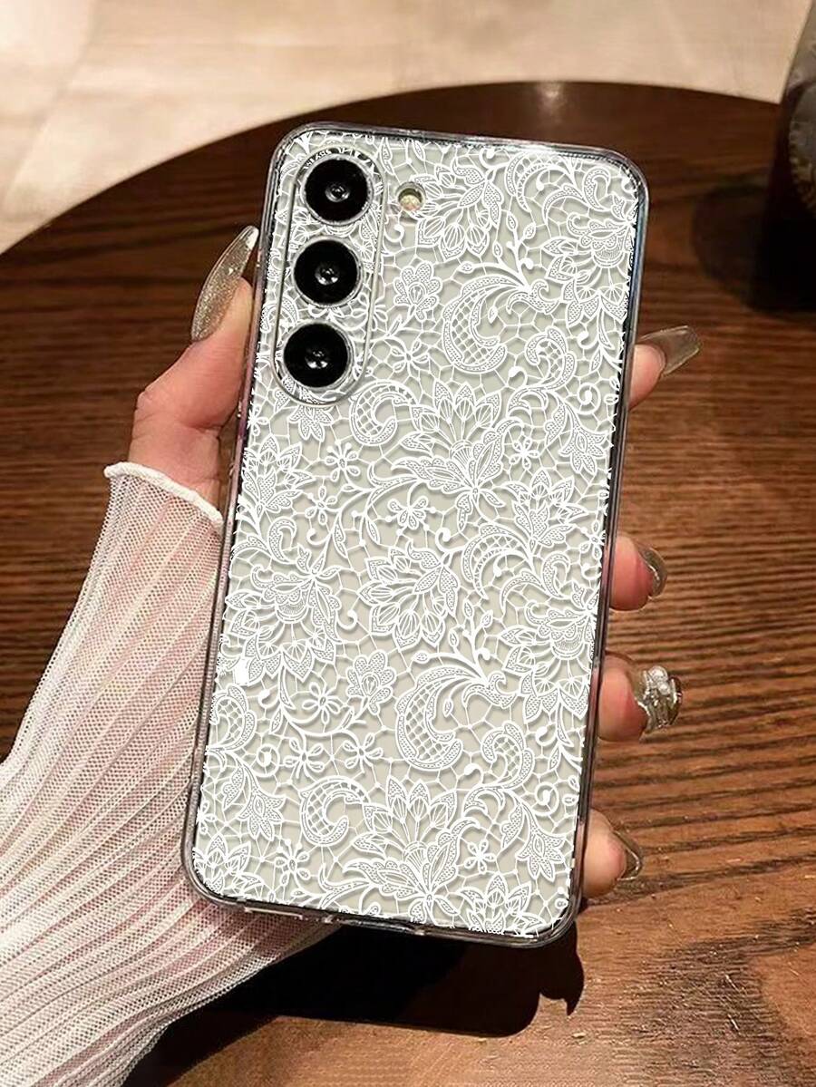 1pc Transparent White Lace Edged Reinforced Protective Phone Case, Compatible With Samsung Galaxy S26/S26 PLUS/S26 Ultra, S25/S25 PLUS/S25 Ultra, A17, A07, A16, A36, A26, A56, A50, A12, A32, A52, A72, A51, A21S, A13, A14, S24/S24 PLUS/S24 Ultra, S22, A52, A53, A54, A55, S23, 11/12 Pro/12/12X/13 Pro/14 Pro/15 Pro, Redmi 10/9/Note 9/12C/Note 11 Pro/Note 8 Pro - Multicolor - View 1