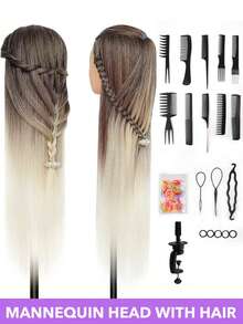 28-Inch Mannequin Head With Multicolored Synthetic Hair - Includes Free Clamp & Bonus Braiding Set For Hairdressing Practice For Cosmetology Practice Barber & Salon Styling Braiding & Practice Doll Head Durable & Easy Maintenance - Multicolor - View 22