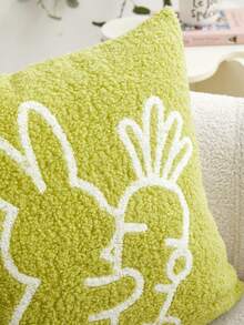 1pc Easter Bunny & Carrot Embroidered Decorative Pillow Cover, Made Of Granular Teddy Plush Fabric With Handmade Pom Poms, Ideal For Home Sofa Decor, Bedroom, Chair, Car Accessories, Pillow Insert Not Included - Multicolor - View 6
