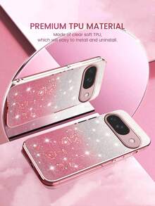 奢华闪亮水钻渐变亮片花朵软壳手机壳，兼容谷歌Pixel 10/9 Pro XL/8/7/6 Pro/9A/8A/7A/6A 5G，时尚保护套 - 粉色 - 查看 7