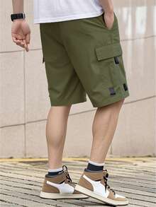 1pc Men's Summer Outdoor Solid Color Pocket Drawstring Waist Cargo Shorts - Army Green - View 2