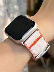 New Fashion Dual-Color Magnetic Nylon Watch Band Compatible With Apple Watch Series 11 10 9 8 7 6 5 4 3 2 1 SE, Cute Strap Fit For 42mm 46mm 49mm 45mm 40mm 42mm 44mm, Adjustable For Men & Women, Christmas Gift - Beige - View 3