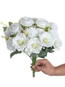 1pc BIG Romantic Silk Rose& Hydrangea Bouquet Artificial Peony Flowers Orchid Centerpieces Plastic Flowers Handheld Flower Arrangement For Wedding/Home/Bedroom/Living Room/Table Decoration/Bride's Bouquet/Mother's Day - White - View 5