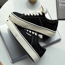 2026 Verano Nuevo Estilo Coreano  Versátil Zapatos de Lona de Suela Gruesa Estilo de Calle para Estudiantes Zapatillas Casuales Zapatos Blancos Transpirables para Mujeres - Negro - Ver 2