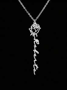 Customized 1pc 18K Gold Plated Stainless Steel Personalized Name Necklace With Rose Pendant - Customized English Font, Ideal For Mother's Day, Valentine's Day, Birthday, Anniversary, Graduation And Christmas Gifts, Letter Necklace - Multicolor - View 2