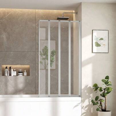Four Styles Of Bathroom Screen, Bathtub Splash Cover, Gray Bathroom Screen - 4mm Tempered Glass, 800*1400mm/1200*1400mm Ultra-Thin Design, Including The Installation Kit Of The British Bathroom.