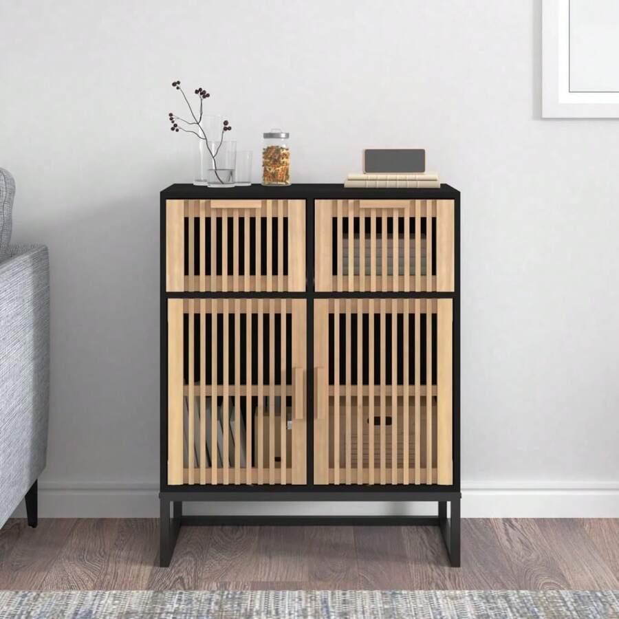 Buffet vidaXL noir 60x30x75 cm en bois massif - Noir - Voir 1