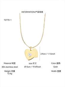 TONSI 1件时尚简约独特高端18K镀金不锈钢心形锆石吊坠项链，颈链，情侣项链，情人节礼物，情侣首饰礼盒，送给朋友、爱人的礼物，可打开的心形项链