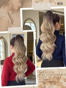 Clip Style Ponytail Extension Wrapping Curly Ponytail Gradient Brown 24 Inch Heat-Resistant Hard Synthetic Hair Piece, Suitable For Girls And Women's Parties And Daily Use - Brown Ombre - View 5
