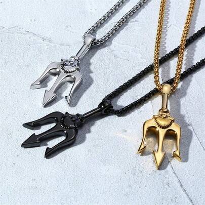 Sea God Trident Necklace, European And American Men's Design, Powerful Hip Hop Pendant Accessories