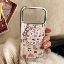 GUCADI 1pc Silver Edged Magnetic Gold-Plated Autumn Rabbit + Autumn Rabbit Gold-Plated Magnetic Stand, Silver Edged Gold-Plated Rabbit Phone Case Compatible With Apple 17 Pro Max, 16, 15 Magnetic Stand, Compatible With Apple 17 Pro Max, 15 Magnetic Stand, 16, 14, P70 - Multicolor - View 3