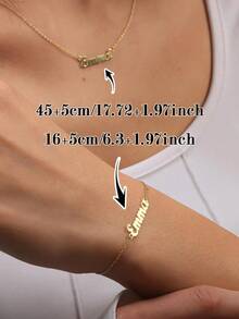 1PC [Customized] Personalized Name Necklace And Bracelet Set, Custom Jewelry Set, Matching Name Gift, Stainless Steel Jewelry, Minimalist Name Customization, Women's Necklace, Custom Necklace And Bracelet, Custom Gift, Engraved Jewelry For Her, Customizable Gift Set, Valentine's Day, Mother's Day, Eid, Back To School Season Gifts, Personalized Custom Set - Multicolor - View 5