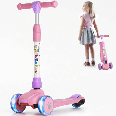 3 Wheel Kids Scooter Age 2-6, Foldable Toddler Scooter With Flashing Light-Up Wheels, 4 Level Height Adjustable Lean To Steer Lightweight Kick Scooter For Boys Girls