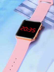 Set de 3 relojes digitales de silicona con diseño minimalista y de moda, adecuados para uso diario de estudiantes de secundaria y preparatoria, regalo de cumpleaños y Día de San Valentín - Multicolor - Ver 4