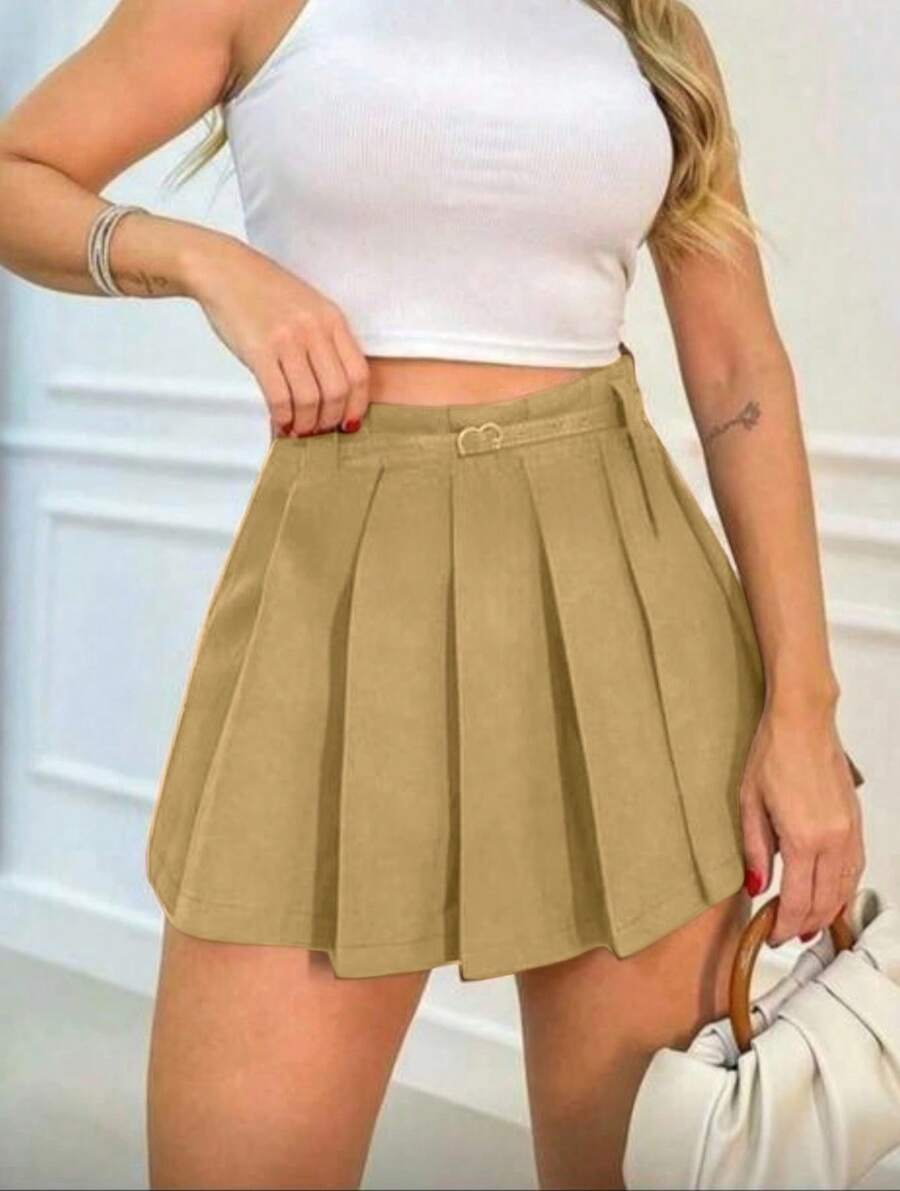 "Pleated Skirt. Classic And Super Versatile. It Has A Lining In The Lower Part." - 卡其色 - 查看 1