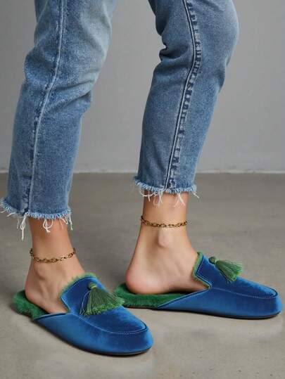 Women's Fashion Fringed Plush Warm Plush Anti-Slip House Slippers