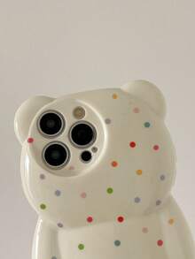 1个3D泰迪熊彩色波点手机壳，可爱卡通设计，适用于 13/14/15/16/17 Pro Max，创意个性化防震保护套