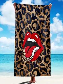1pc Leopard Print Lip Mark Microfiber Beach Towel - Quick-Drying, Lightweight, And Soft, Perfect For Swimming, Fitness, Yoga - Ideal Travel Companion, Gym Towel | Playful Design | Quick-Dry Fabric, Beach Towel - Multicolor - View 2