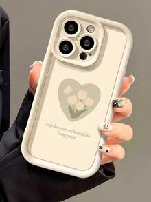 1pc Gradient Frame Dopamine Matte Tulip Pattern Phone Case Compatible With Apple 16/17 Pro Max, Full-Body Shockproof Protective Cover, Minimalist Design, Cute Cartoon Style, Perfectly Protects Your Phone, Compatible With Honor X7/Galaxy A56 5G/Infinix Smart 8/Infinix Hot 40/Transsion Spark 30C/Spark Go 2024/Redmi Note 14 5G/ Moto E22/E22i/OPPO A54 - White - View 4