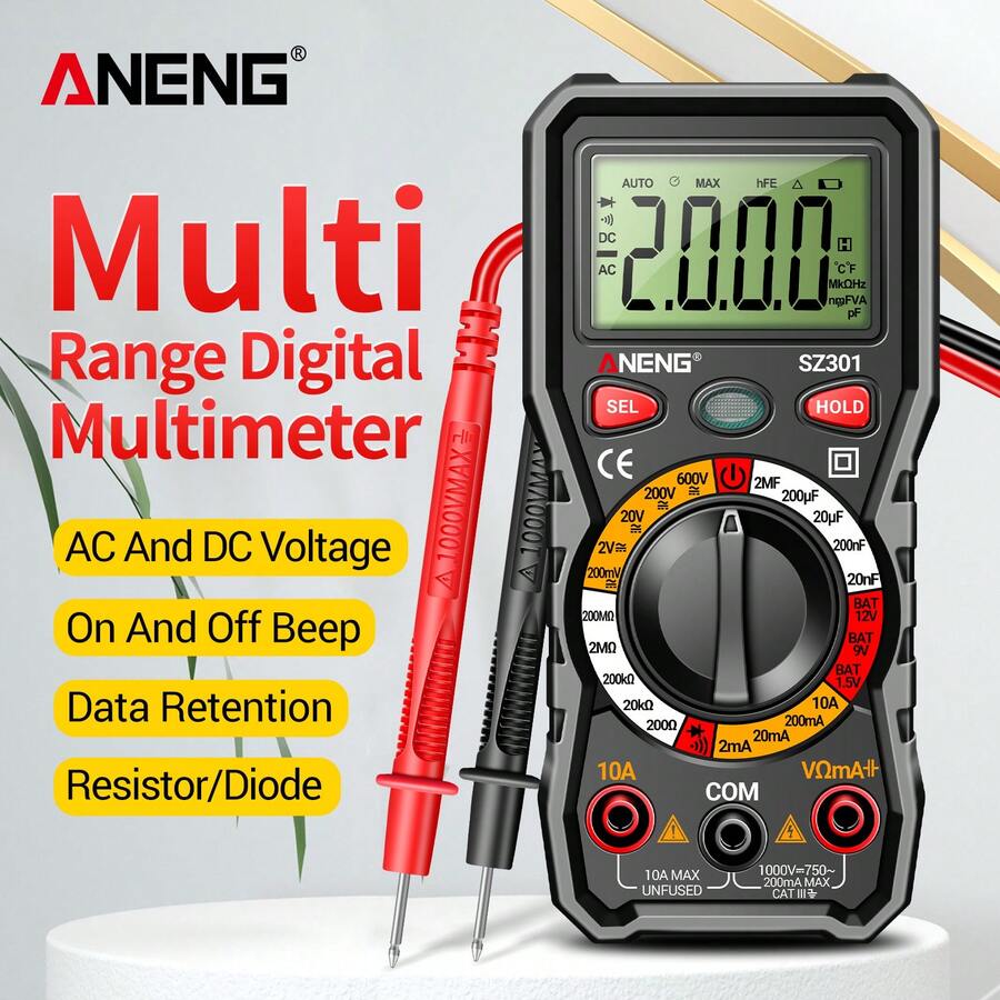 Multímetro Digital Profesional Aneng Ncv Auto Ohm Voltímetro Capacitancia Resistencia Diodo Medidor De Voltaje voltímetro - Negro - Ver 1