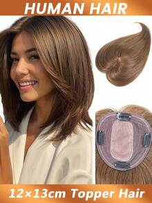Human Hair Topper For Women Natural Hair Wigs 12x13cm Clip In Topper Straight Hairpieces Breathable Silk Base Hair Wig #6