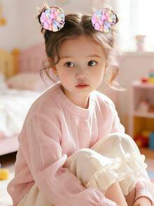 2 件/包 女孩刺繡球和花朵圖案髮夾 - 彩色 - 查看 3