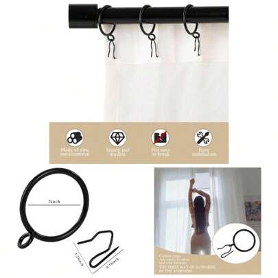Anillos para cortinas con ganchos de 1,25 pulgadas de diámetro interno, para cortinas de ventana y puerta, color negro
