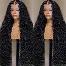 34 Inch Natural Lace Front Wigs Blended Human Hair Deep Wave 13x4 HD Transparent Lace Frontal Wig For Women 200% Density Curly Wet And Wavy Lace Front Wigs Human Hair Glueless Wig - Natural & Black - View 8