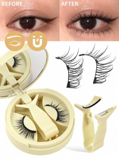 MAGEFY 7对磁性假睫毛，带磁性夹子，自然逼真，可重复使用，强力磁吸，圆形磁头，便携，仿貂毛材质，适合日常佩戴，防水，无需胶水，外眼角加长设计，放大双眼，造型精致，是旅行、海滩、露营、返校季的理想化妆工具