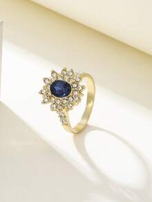 1 chiếc nhẫn đính hôn sang trọng dành cho nữ, đính đá Cubic Zirconia hình bầu dục màu xanh dương, kiểu dáng cổ điển, màu vàng kim, trang sức cưới cho phụ nữ. - nhẫn - Xem 8