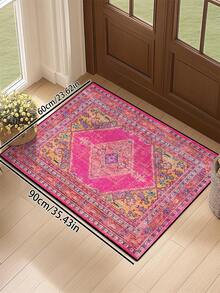 1pc Vintage Distressed Persian Style Rug, Red Bohemian Moroccan Comfortable Polyester, Pink Rug Rectangular Easy Care Washable Area Carpet, Suitable For Living Room, Hallway, Bedside, Sitting Room, Bedroom, Home Decor - Multicolor - View 32