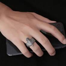 A Non-Fading Fashion Punk European And American Style Retro Flying Eagle Stainless Steel Ring Men's Fashion Creative Vintage Bird Ring Hand Accessory - 銀色 - 查看 5