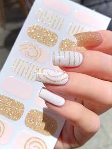 4片装全包甲油贴纸套装，闪亮法式美甲情人节自粘美甲贴条，适合女性和女孩DIY美甲装饰 - 彩色 - 查看 6