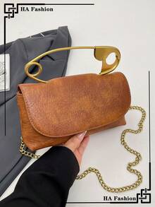 Túi đeo vai màu đỏ tía cổ điển, túi xách cỡ lớn độc đáo có ghim cài, túi đeo chéo đa năng màu đỏ tía dành cho nữ, phù hợp cho việc đi lại hàng ngày. - màu nâu - Xem 3