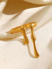 1pc Stainless Steel 18K Gold Plated Fashionable Lava Open Ring, Suitable For Women's Daily And Party Wear - Yellow Gold - View 7