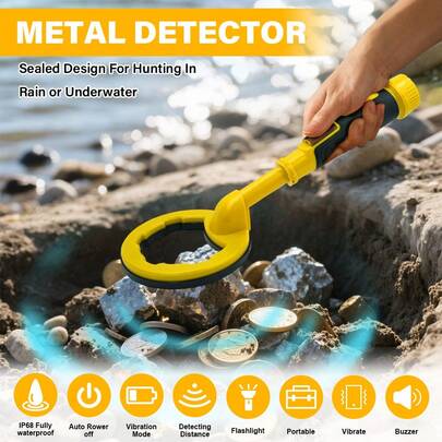 2-In-1 Handheld Metal Detector With Pulse Pointer Sensor, Plastic Material, Suitable For Diving And Treasure Hunting, 5.5 Inch Coil, LED Flashlight - For Detecting Small Metal Objects, Batteries Not Included